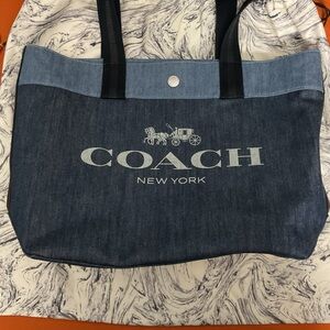 Coach Blue Denim Tote with Black Accents